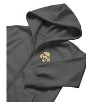 Erkek Poodle Baskılı Oversize Fermuarlı Hoodie (Gri)