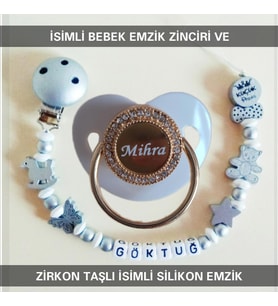 Sahi Aksesuar İsimli Bebek Emzik Zinciri ve Bebek Silikon Emzik