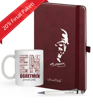Kişiye Özel UV Baskılı 20'li  Öğretmenler Günü Temalı Atatürk Siluletli  Defter & Beyaz  Kalem ve En İyi Öğretmen  Kupa Seti