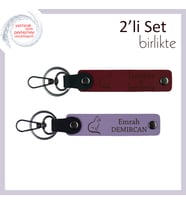 Evcil Dostun Anısına, Kedi Temalı, Kişisel Yazılı Deri Anahtarlık, Bordo-Mor Menekşe