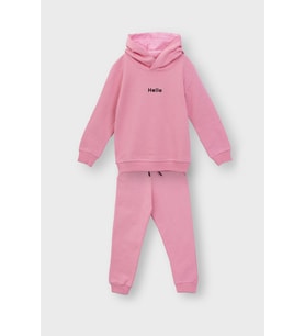 Kapüşonlu Hello Nakış Baskılı Basic Pembe Çocuk Eşofman Takımı