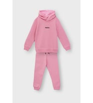 Kapüşonlu Hello Nakış Baskılı Basic Pembe Çocuk Eşofman Takımı