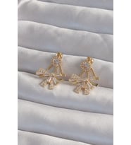 Pirinç Gold Renk Zirkon Taşlı Yassı Fiyonk Model Küpe 5886 - HPSBYI5947-6575