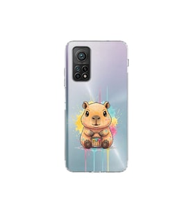 Xiaomi Mi 10 T Pro ile Uyumlu Splash Kapibara Tasarımlı Şeffaf Silikon Kılıf