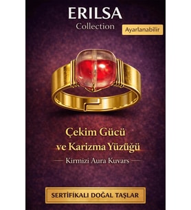 Sertifikalı Kırmızı Aura Kuvars Doğal Taş Yüzük – Çekim Gücü ve Karizma Ayarlanabilir (Çok Renkli)