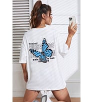 Unisex Kelebek Baskılı T-shirt (Beyaz)