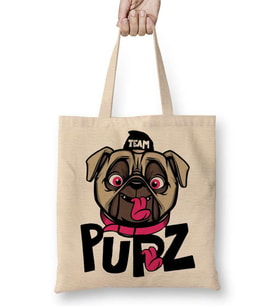 Kukla Köpek Pug Bez Çanta Uzun Saplı