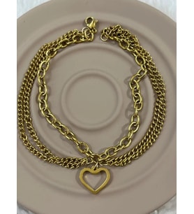 Premium Gold Renk Parlak ve Şık Kalp Model 316L Çelik Halhal (25cm)