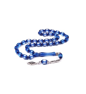 Mavi Sürmeli Toz Kehribar Tesbih 12x8 mm