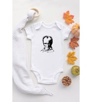 Atatürk Organik Baskılı Bebek Body %100 Pamuklu Beyaz Bebek Badi Zıbın