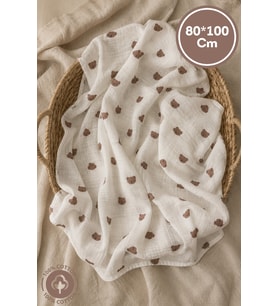 Unisex Bebek %100 Pamuklu Ayıcık Baskılı Çok Amaçlı Müslin Bebek Örtü & Beb