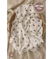 Unisex Bebek %100 Pamuklu Ayıcık Baskılı Çok Amaçlı Müslin Bebek Örtü & Beb