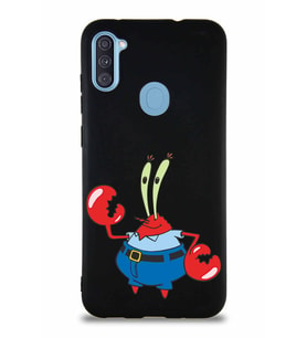 Samsung Galaxy A11 Soft Premier Kapak Bay Yengeç Tasarımlı Silikon Kılıf - Siyah (Şeffaf)