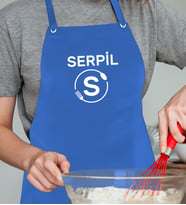 BK Gift Kişiye Özel İsimli Mavi Şef Önlüğü, Aşçı Önlüğü, Şef Önlüğü