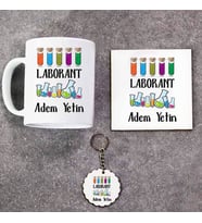 Laborant Kupa Bardak Altlık ve Anahtarlık Hediye Seti (Model 1)
