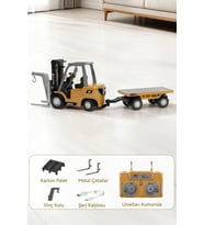 1:64 Metal Uzaktan Kumandalı Forklift ve Römork Şarjlı İş Makinesi Oyuncak Seti