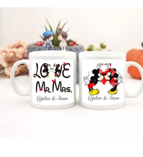 Sevgililer Günü Mickey Minnie Baskılı Hediyelik Kupa Bardak-