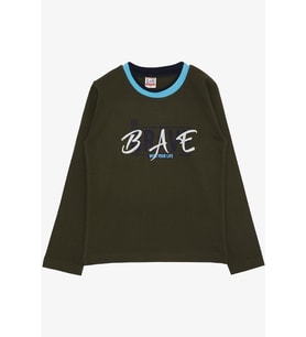 Breeze Erkek Çocuk Uzun Kollu Tişört Yazı Baskılı 5-9 Yaş, Koyu Haki Yeşil