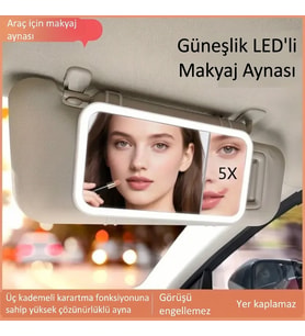 Monozone LED Işıklı Araç İçi Makyaj Aynası 3 Farklı Işık & 5X Büyütmeli Dokunmatik Güneşlik Aynası
