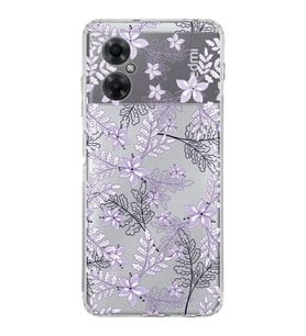 PrintiFy Xiaomi Redmi Note 11R Uyumlu Kamera Korumalı Floral Lila Tasarımlı Şeffaf Kılıf