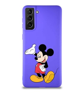 Samsung Galaxy S21 Plus Soft Premier Kapak Mickey Mouse-C Tasarımlı Silikon Kılıf - Mor (Şeffaf)