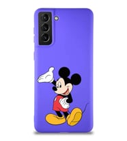 Samsung Galaxy S21 Plus Soft Premier Kapak Mickey Mouse-C Tasarımlı Silikon Kılıf - Mor (Şeffaf)