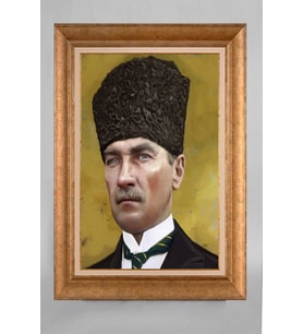 Altın Varaklı Çerçeveli Paspartulu Atatürk Tablo a88 (Gold)