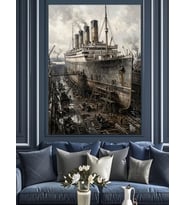 Büyük Titanic Gemisi Siyah Beyaz Dekoratif Kanvas - Mdf Ahşap Tablo