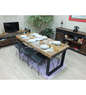 Ntconcept Açık Ceviz Renk Kalın Kenar Masif Doğal Ağaç Yemek Masası(100cm-210cm)