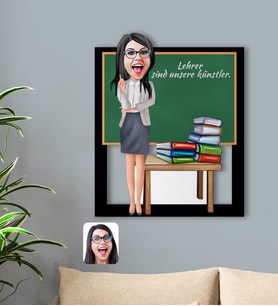 BK Gift Kişiye Özel Kadın Almanca Öğretmeni Karikatürlü 3D Ahşap Tablo-1
