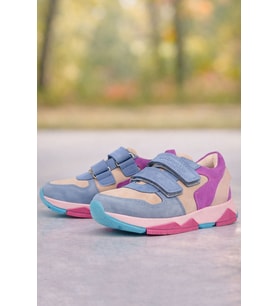 Rakerplus Hakiki Deri Pudra Mavi Fuşya Çocuk Sneakers Spor Ayakkabı