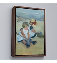 Çerçeveli Mary Cassatt - Sahilde Oynayan Çocuklar Tablo (Siyah)