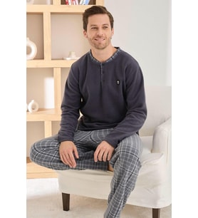 Pijamoni Erkek Düğme Yaka Kışlık Polar Pijama Takımı 6100/14,1 - 1 Adet (Füme)