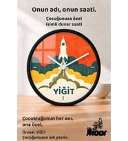 İsme Özel Roket Çocuk Odası Duvar Saati Orta Boy 30 cm Siyah Camlı Sessiz