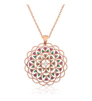 Gümüş Rose Geometrik Desenli Madalyon Kolye