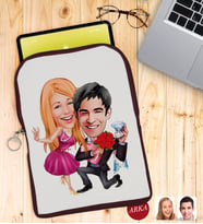 BK Gift Kişiye Özel Sevgililer Karikatürlü Taşınabilir Koruyucu Tablet Kılıfı & Organizer Çanta - Bordo-9