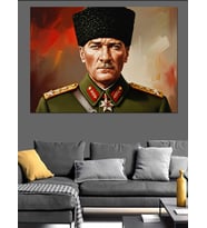 Yeşil Fonlu Atatürk Portresi Dekoratif Kanvas - Mdf Ahşap Tablo