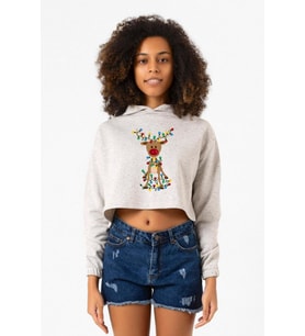 Adorable Reindeer Christmas Beyaz Kırçıllı Kadın Crop Kapşonlu