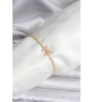 Kelebek Model Zirkon Taşlı Gold Renk Pirinç Su Yolu Kadın Bileklik