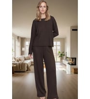 Örme Kaşkorse Pijama Takımı Rahat Kışlık 2 Parça Zarifane Tasarım Seçkin Malzeme (Kahverengi)