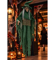 Halloween Cadılar Bayramı Sensörlü Sesli Işıklı Asılabilir Büyük Yeşil Cadı Korku Süsü 150 cm