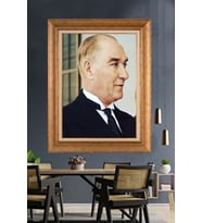 Altın Varaklı Çerçeveli Paspartulu Atatürk Tablo nh309 (Gold)