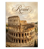 Roma Kolezyum Ve Rome Yazılı Poster Dekoratif Kanvas - Mdf Ahşap Tablo