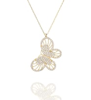 925 Ayar Gümüş Beyaz Taşlı Kelebek Kolye (Gold)