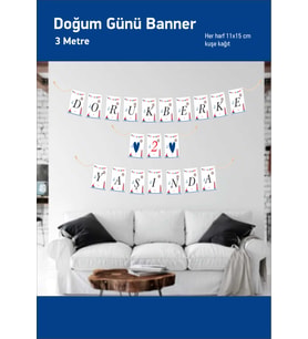isme Özel Doğum Günü 1 Yaş Banner 3 mt Demonte