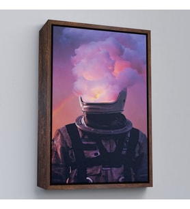 Çerçeveli Beyni Yakılan Astronot Kanvas Tablo, Gerçeküstü Pop Art Kanvas Tablo (Beyaz)