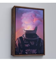 Çerçeveli Beyni Yakılan Astronot Kanvas Tablo, Gerçeküstü Pop Art Kanvas Tablo (Beyaz)