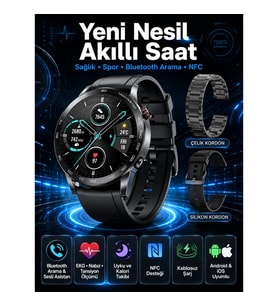 Mey İthalat® Suya Dayanıklı Dokunmatik Akıllı Saat Bluetooth 5.0, Sesli Asistan ve Sağlık Takibi