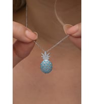 925 Ayar Gümüş Rodyum Kaplama Turkuaz Taşlı Ananas Kolye