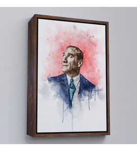 Çerçeveli Mustafa Kemal Atatürk Suluboya Görünümlü Portresi Dekoratif Kanvas Tablo (Beyaz)